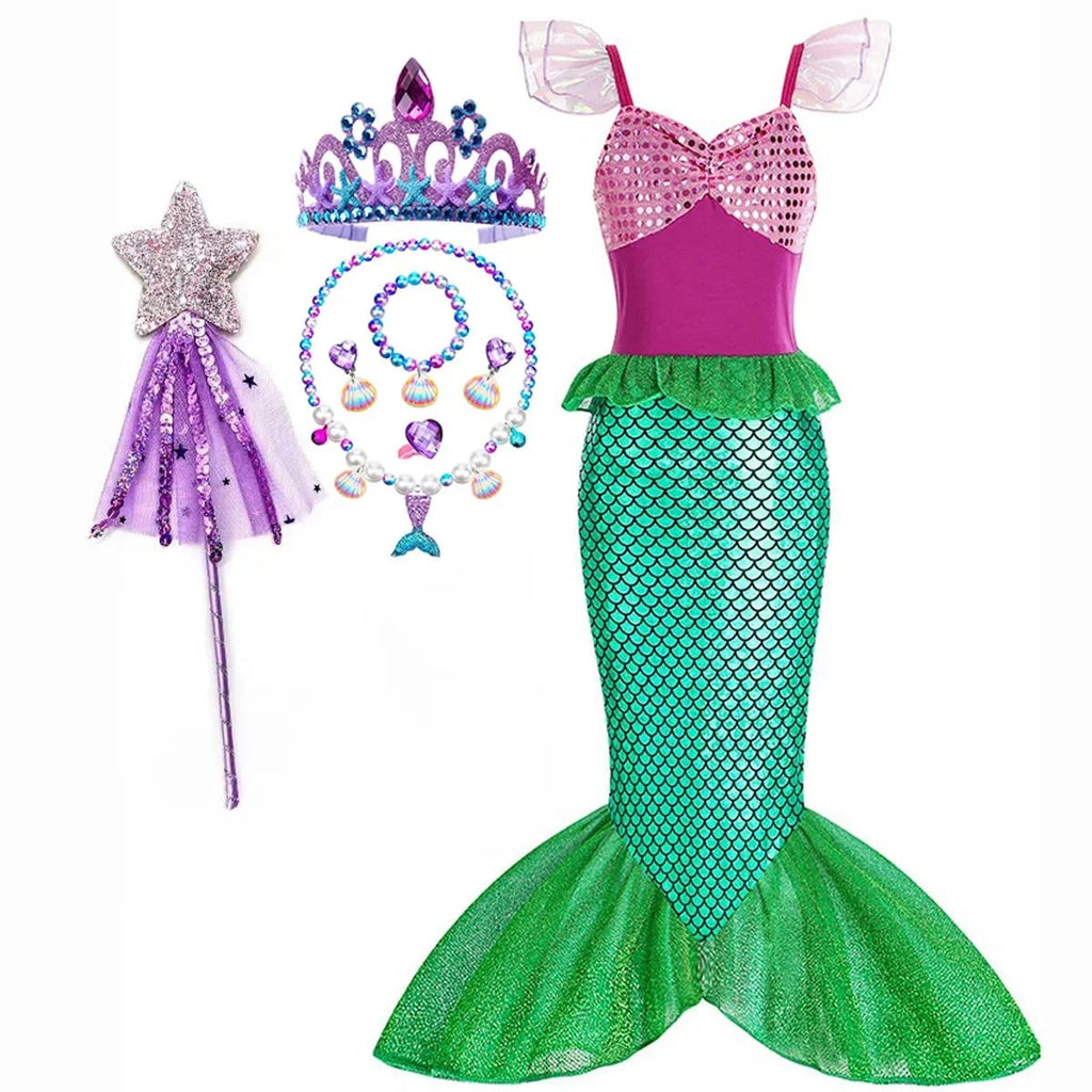 Girls' Halloween Mermaid Costume Dress with Sequin Accessories for Dress-Up Party - Image 11