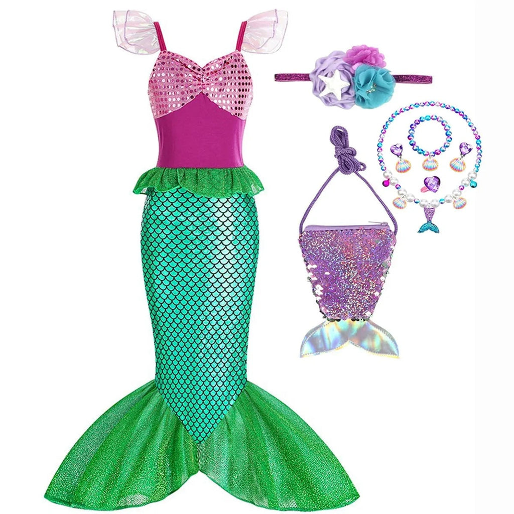 Girls' Halloween Mermaid Costume Dress with Sequin Accessories for Dress-Up Party - Image 12