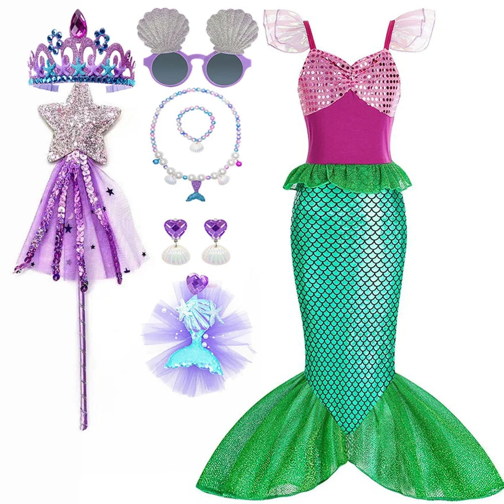 Girls' Halloween Mermaid Costume Dress with Sequin Accessories for Dress-Up Party - Image 15