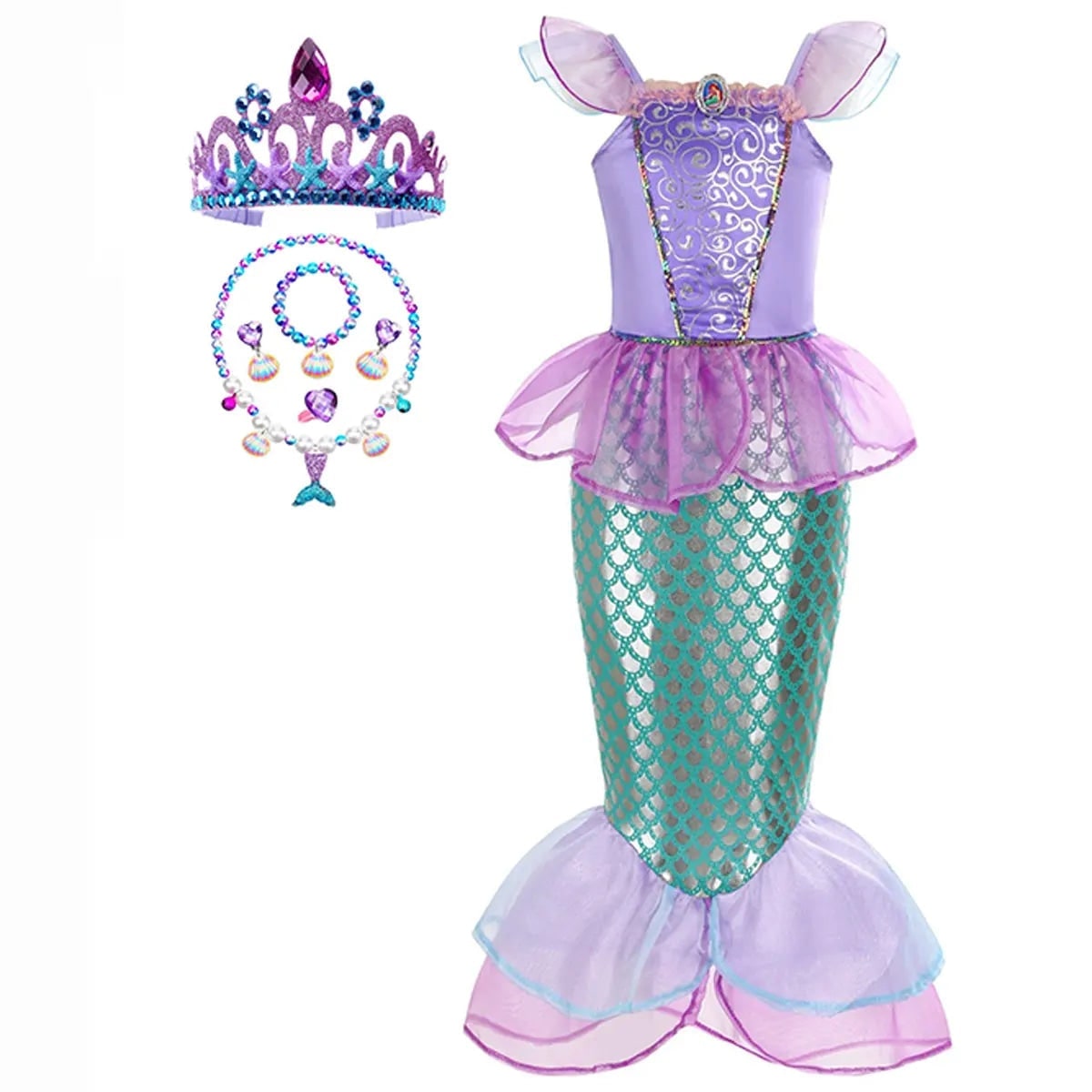 Girls' Halloween Mermaid Costume Dress with Sequin Accessories for Dress-Up Party - Image 3