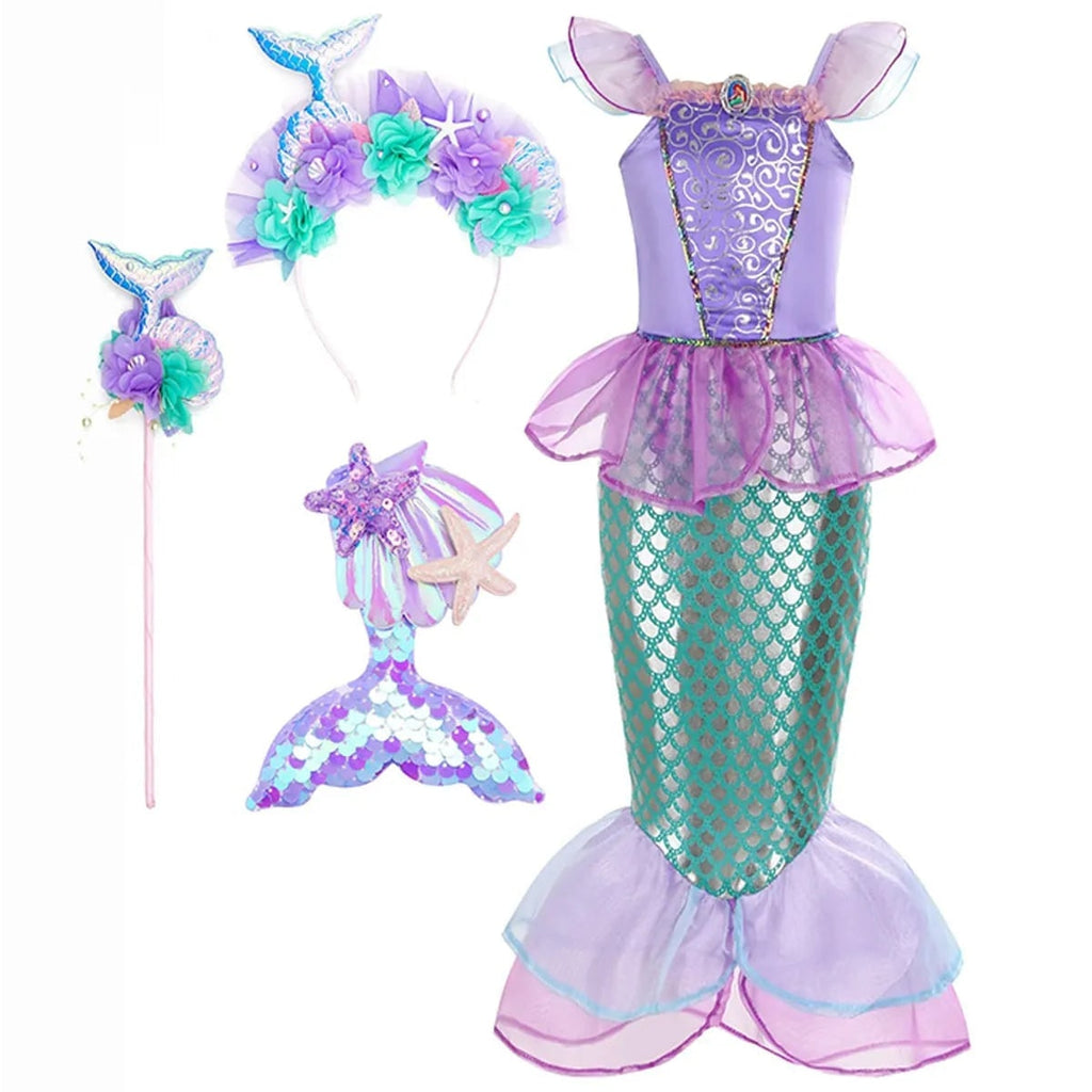 Girls' Halloween Mermaid Costume Dress with Sequin Accessories for Dress-Up Party - Image 5
