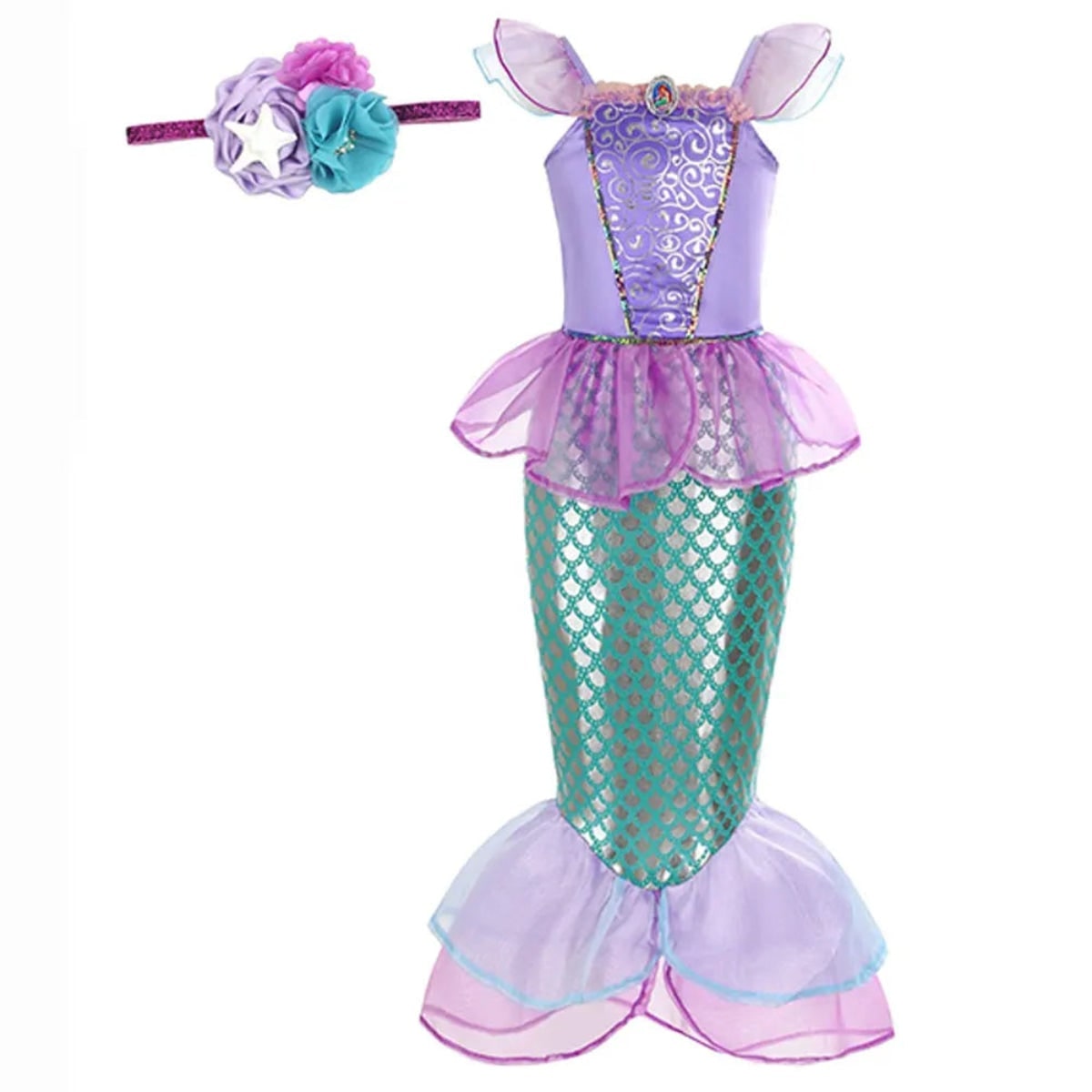 Girls' Halloween Mermaid Costume Dress with Sequin Accessories for Dress-Up Party - Image 8