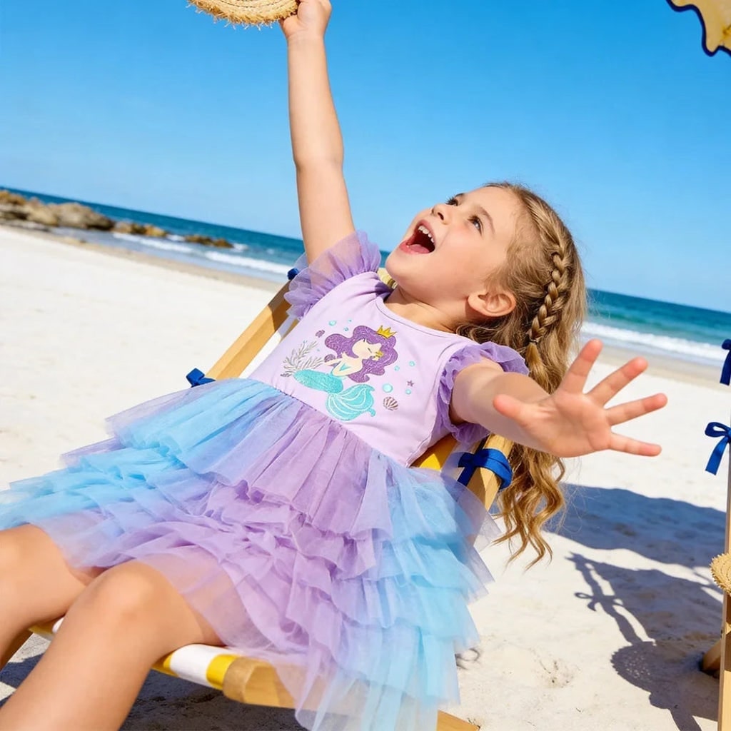 Girls' Halloween Mermaid Tutu Dress for Princess Party Costume with Tiered Tulle Skirt - Image 2