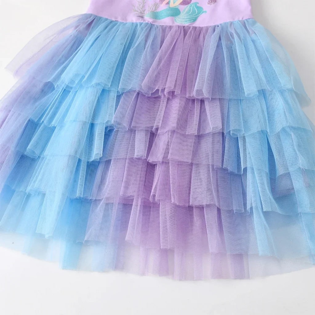 Girls' Halloween Mermaid Tutu Dress for Princess Party Costume with Tiered Tulle Skirt - Image 3