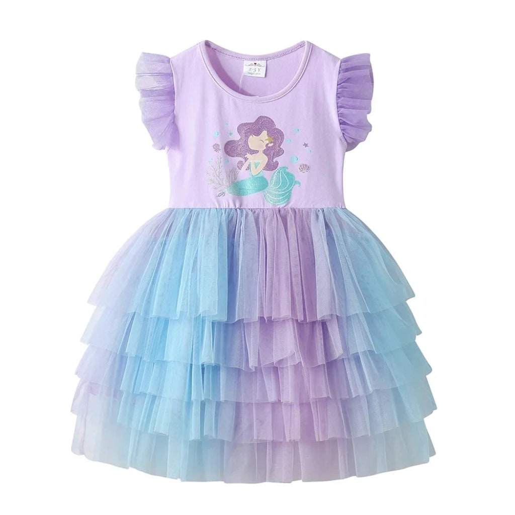 Girls' Halloween Mermaid Tutu Dress for Princess Party Costume with Tiered Tulle Skirt - Image 5