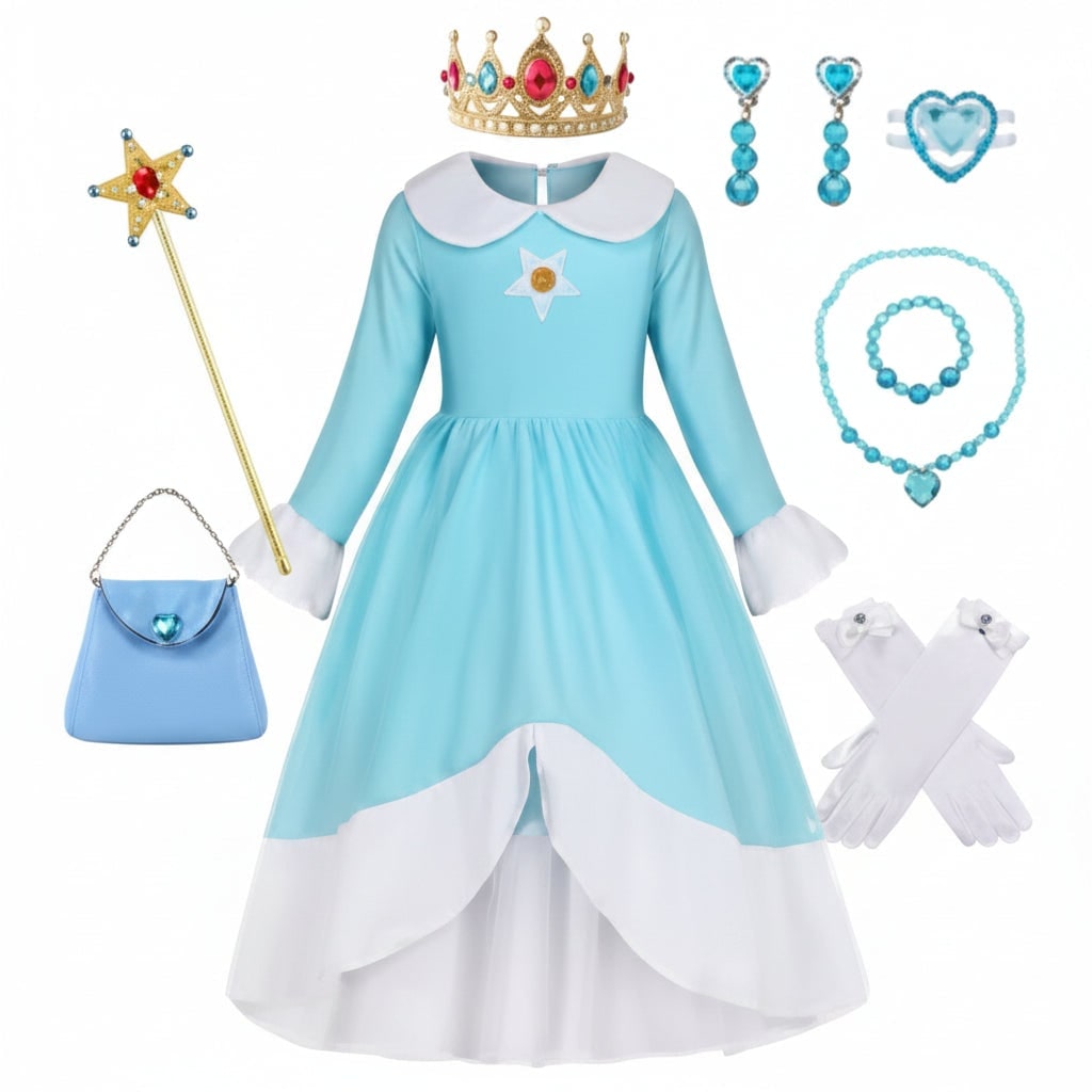 Girls' Halloween Princess Costume and Dresses with Crown Wand - Image 3