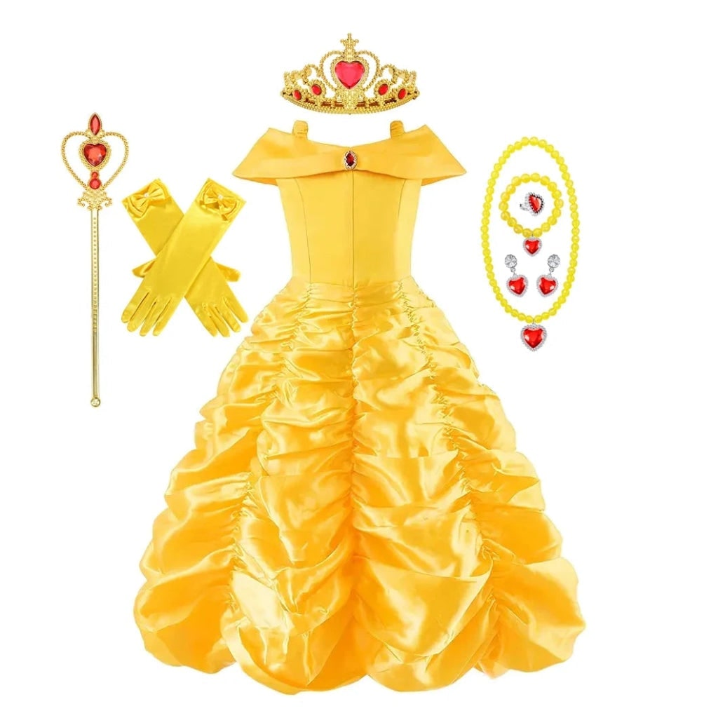 Girls' Halloween Princess Costume Ball Gown Dress with Off-Shoulder Neckline and Accessories - Image 5