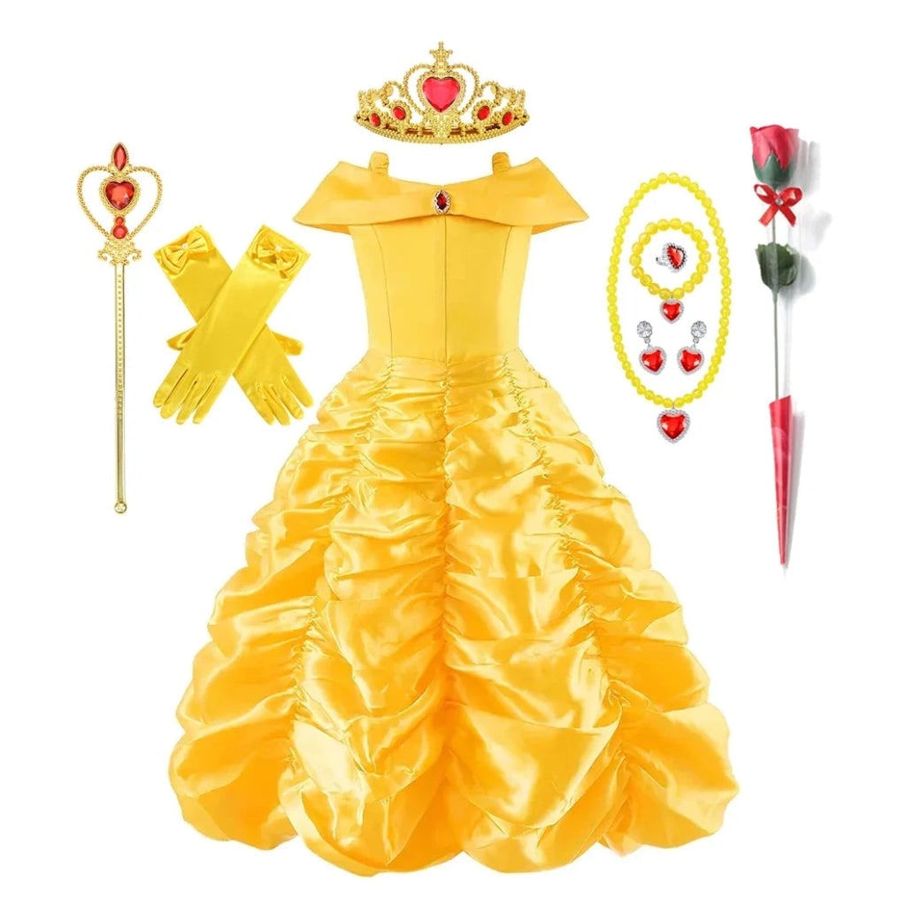 Girls' Halloween Princess Costume Ball Gown Dress with Off-Shoulder Neckline and Accessories - Image 6