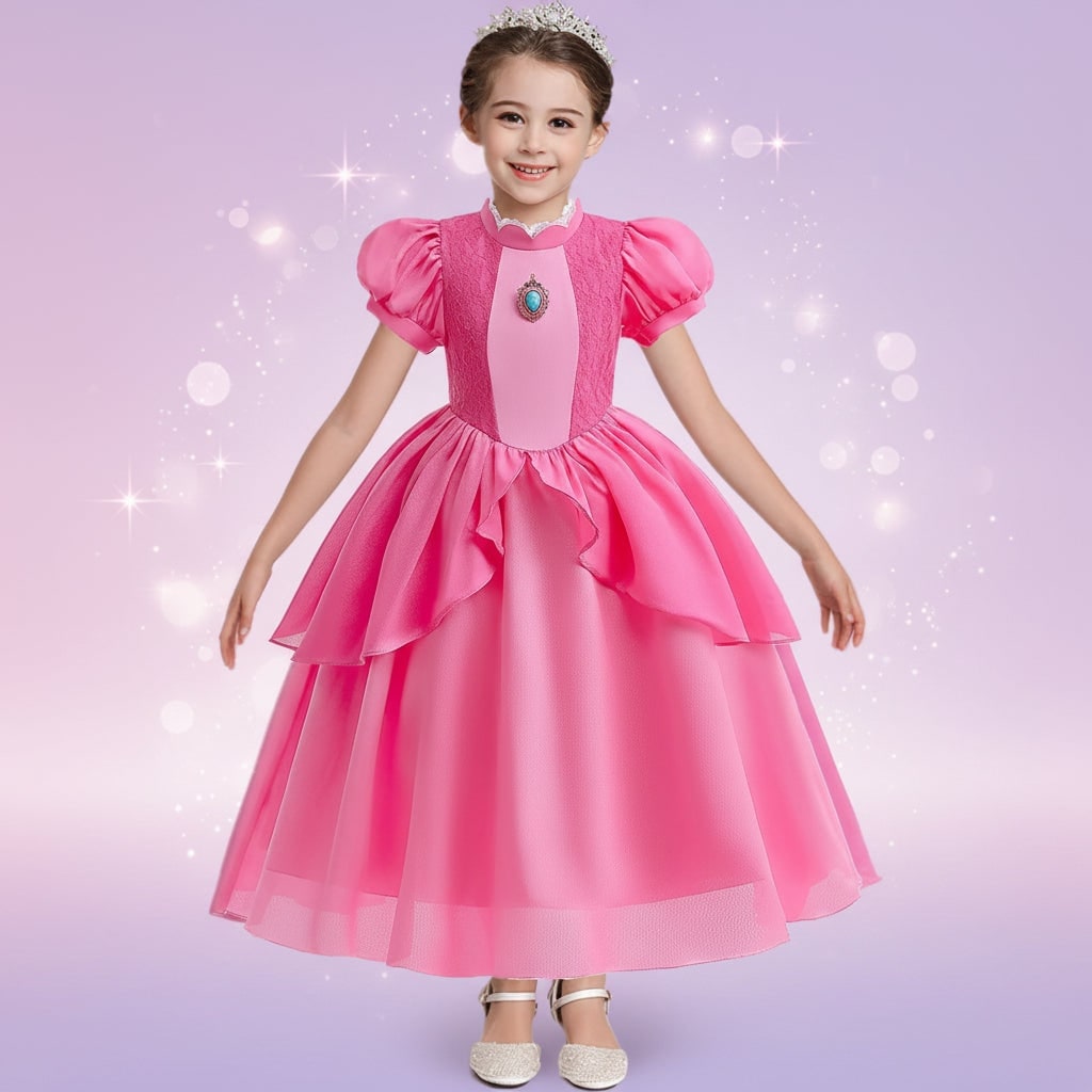 Girls' Halloween Princess Costume Dress with Crown Wand Gloves and Accessories for Party - Image 1