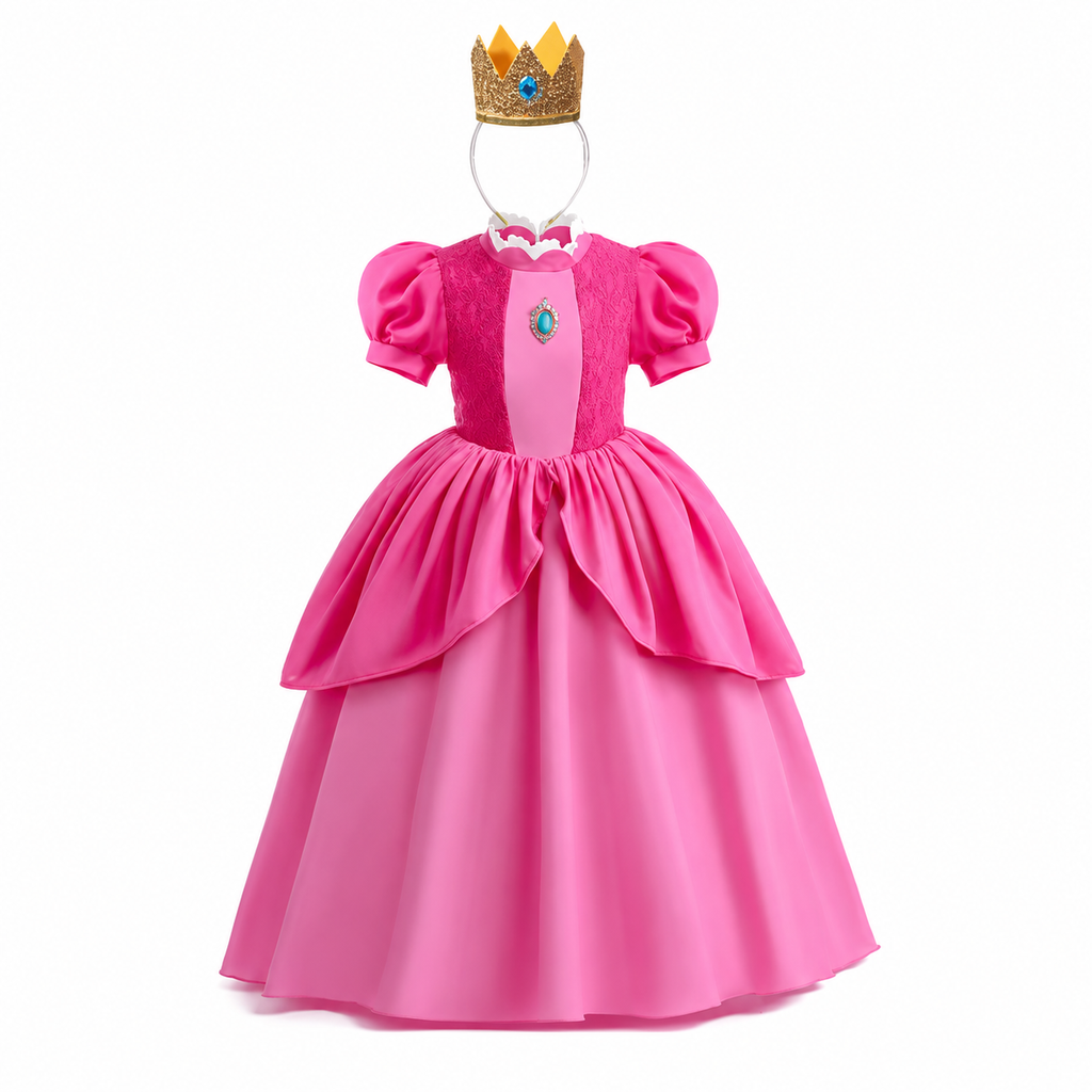 Girls' Halloween Princess Costume Dress with Crown Wand Gloves and Accessories for Party - Image 3