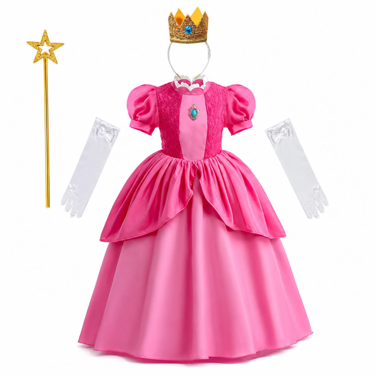 Girls' Halloween Princess Costume Dress with Crown Wand Gloves and Accessories for Party - Image 4