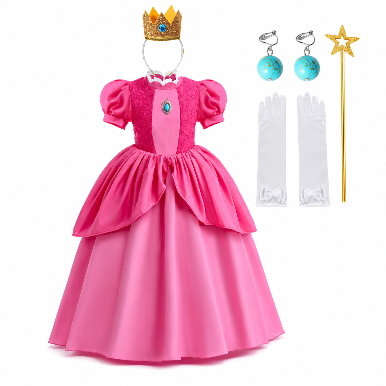 Girls' Halloween Princess Costume Dress with Crown Wand Gloves and Accessories for Party - Image 5