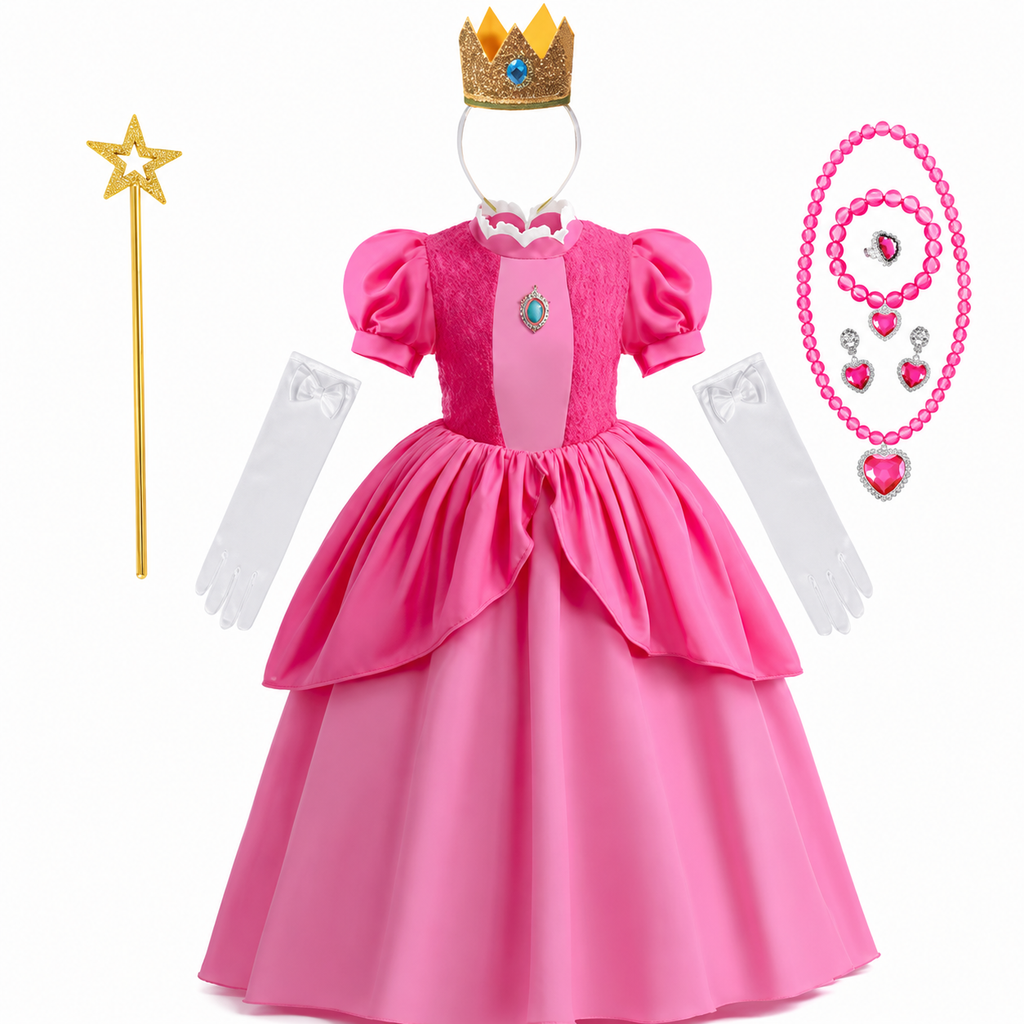 Girls' Halloween Princess Costume Dress with Crown Wand Gloves and Accessories for Party - Image 6