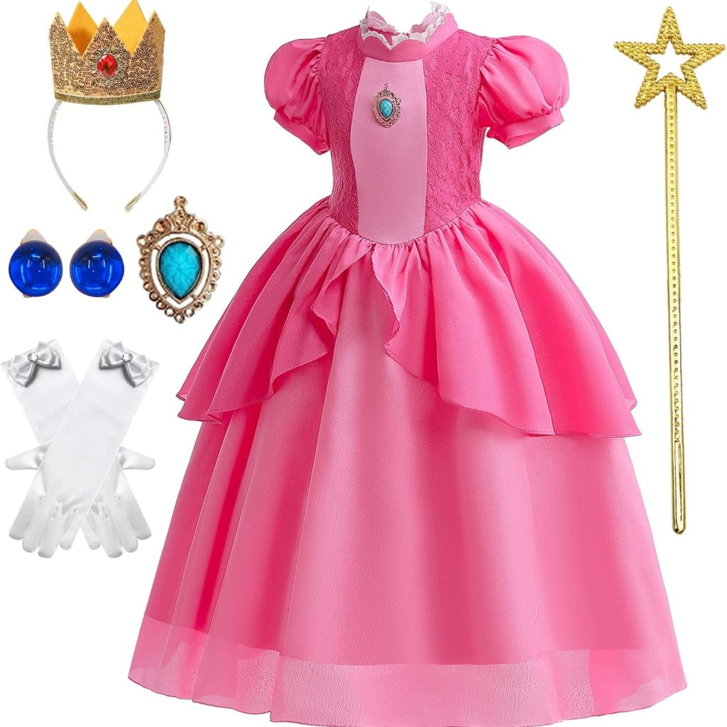 Girls' Halloween Princess Costume Dress with Crown Wand Gloves and Accessories for Party - Image 9