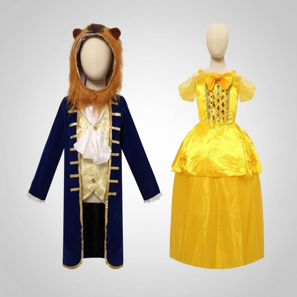 Girls' Halloween Princess Costume Dress with Gold Sequin Bodice and Flowing Skirt - Image 2