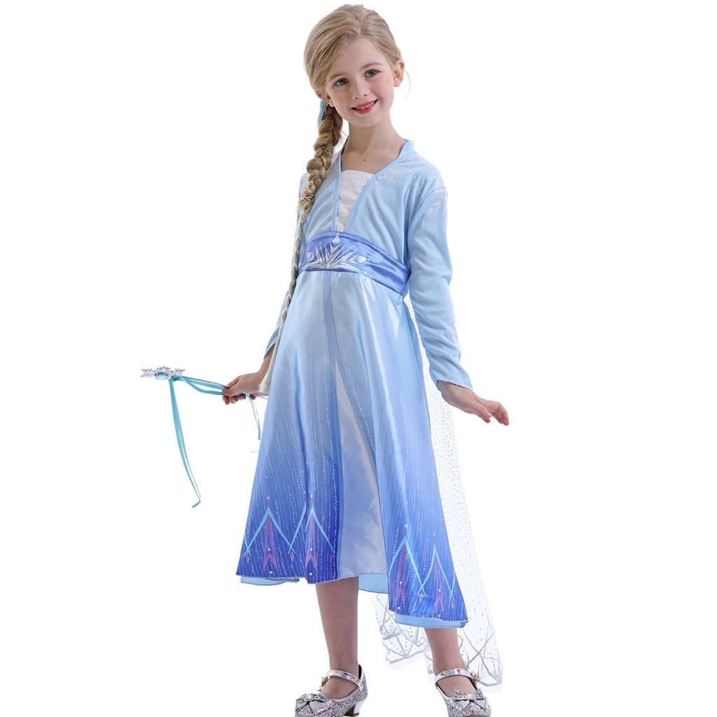 Girls' Halloween Princess Costume Dress with Sheer Cape and Snowflake Wand - Image 2