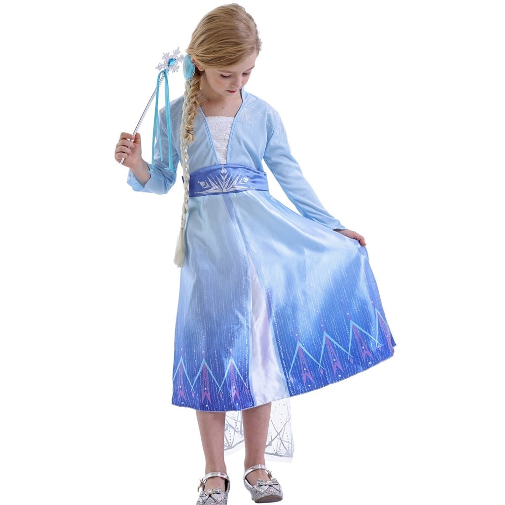 Girls' Halloween Princess Costume Dress with Sheer Cape and Snowflake Wand - Image 4
