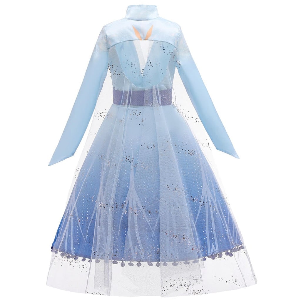 Girls' Halloween Princess Costume Dress with Sheer Cape and Snowflake Wand - Image 8