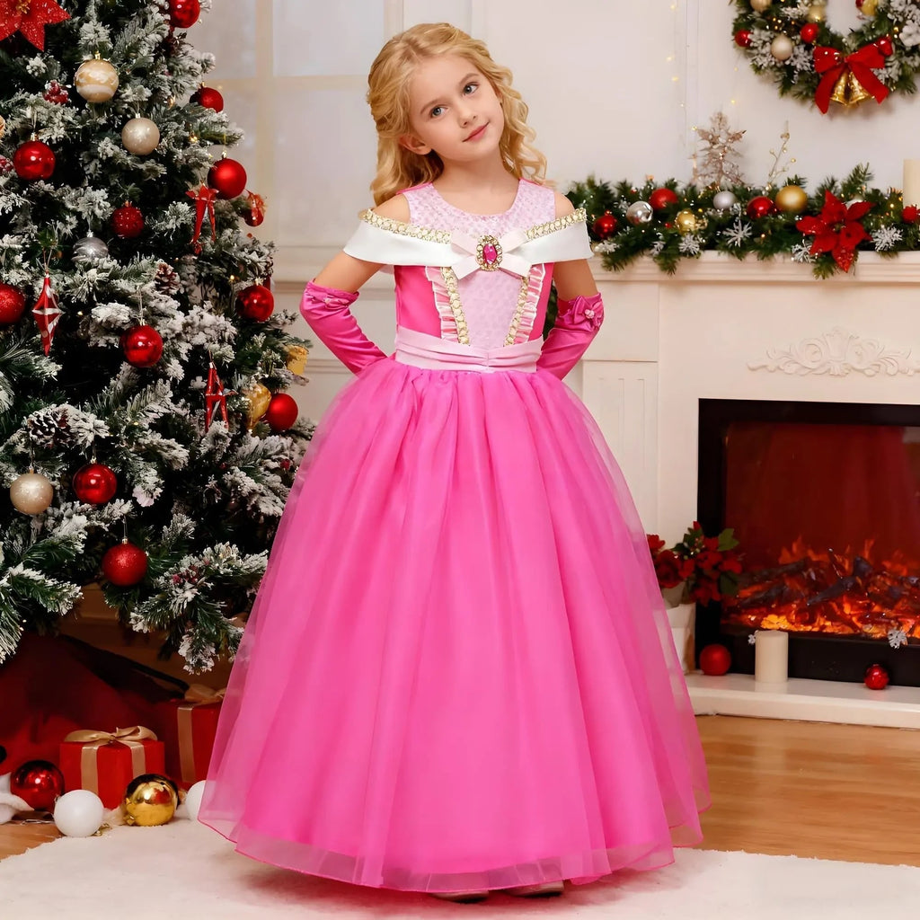 Girls' Halloween Princess Costume Dress with Tiara Gloves and Accessories for Up Party - Image 1