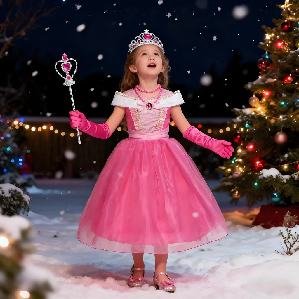 Girls' Halloween Princess Costume Dress with Tiara Gloves and Accessories for Up Party - Image 4