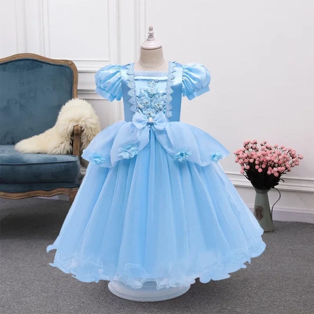 Girls' Halloween Princess Costume Dress with Tiara Wand and Puff Sleeves Ball Gown - Image 1