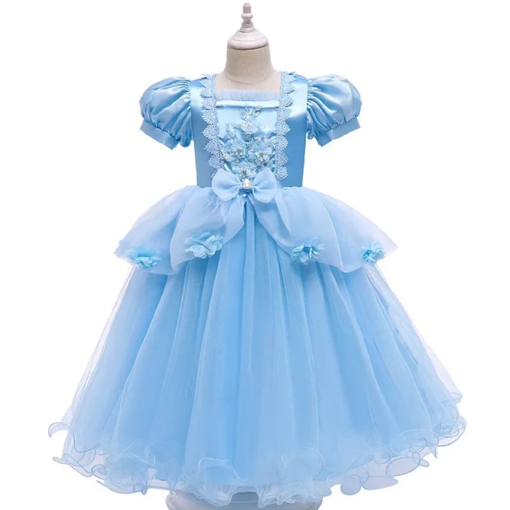 Girls' Halloween Princess Costume Dress with Tiara Wand and Puff Sleeves Ball Gown - Image 2