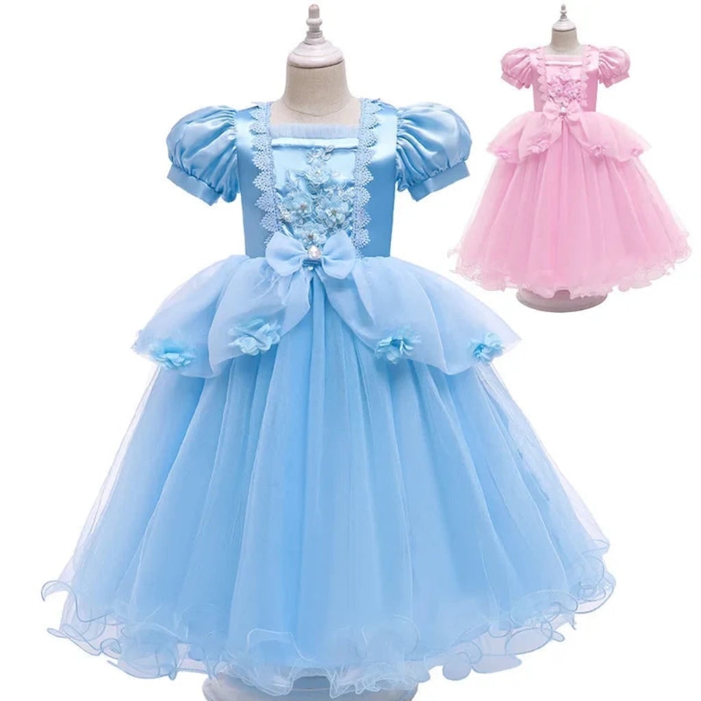 Girls' Halloween Princess Costume Dress with Tiara Wand and Puff Sleeves Ball Gown - Image 3