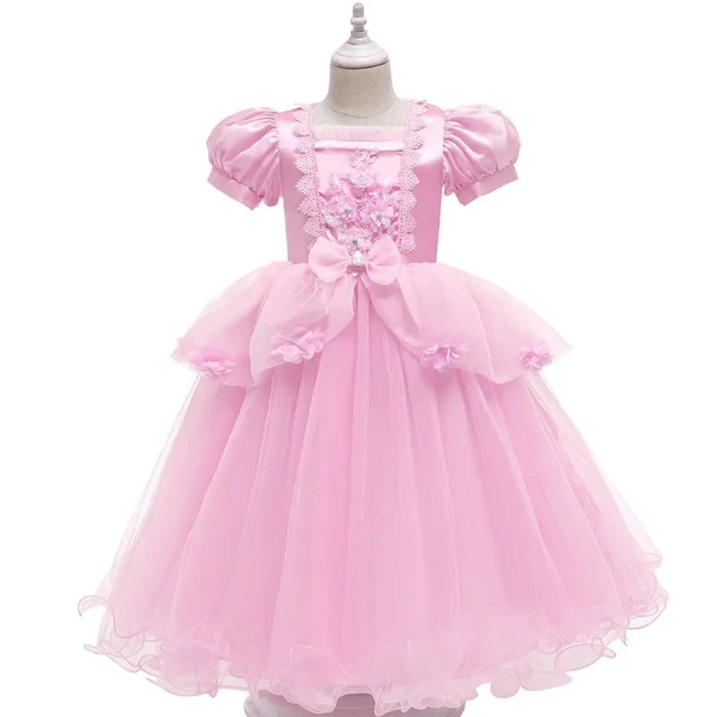 Girls' Halloween Princess Costume Dress with Tiara Wand and Puff Sleeves Ball Gown - Image 4