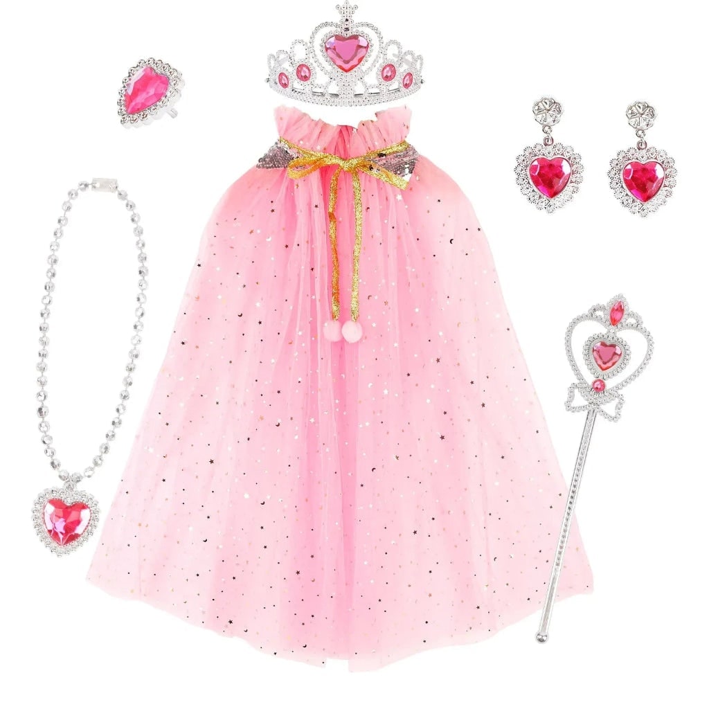 Girls' Halloween Princess Dress Up Cape Costume Accessory Set with Tiara and Wand Adult Belle - Image 2