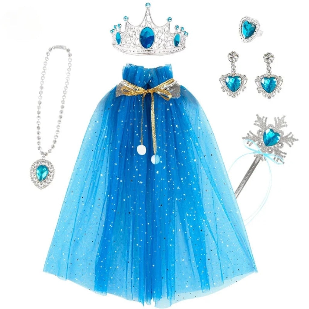 Girls' Halloween Princess Dress Up Cape Costume Accessory Set with Tiara and Wand Adult Belle - Image 3