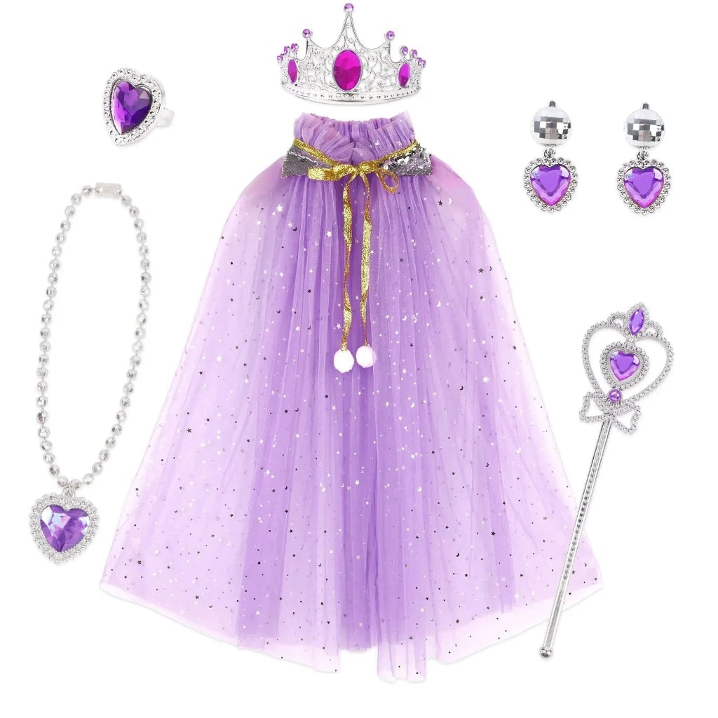 Girls' Halloween Princess Dress Up Cape Costume Accessory Set with Tiara and Wand Adult Belle - Image 4