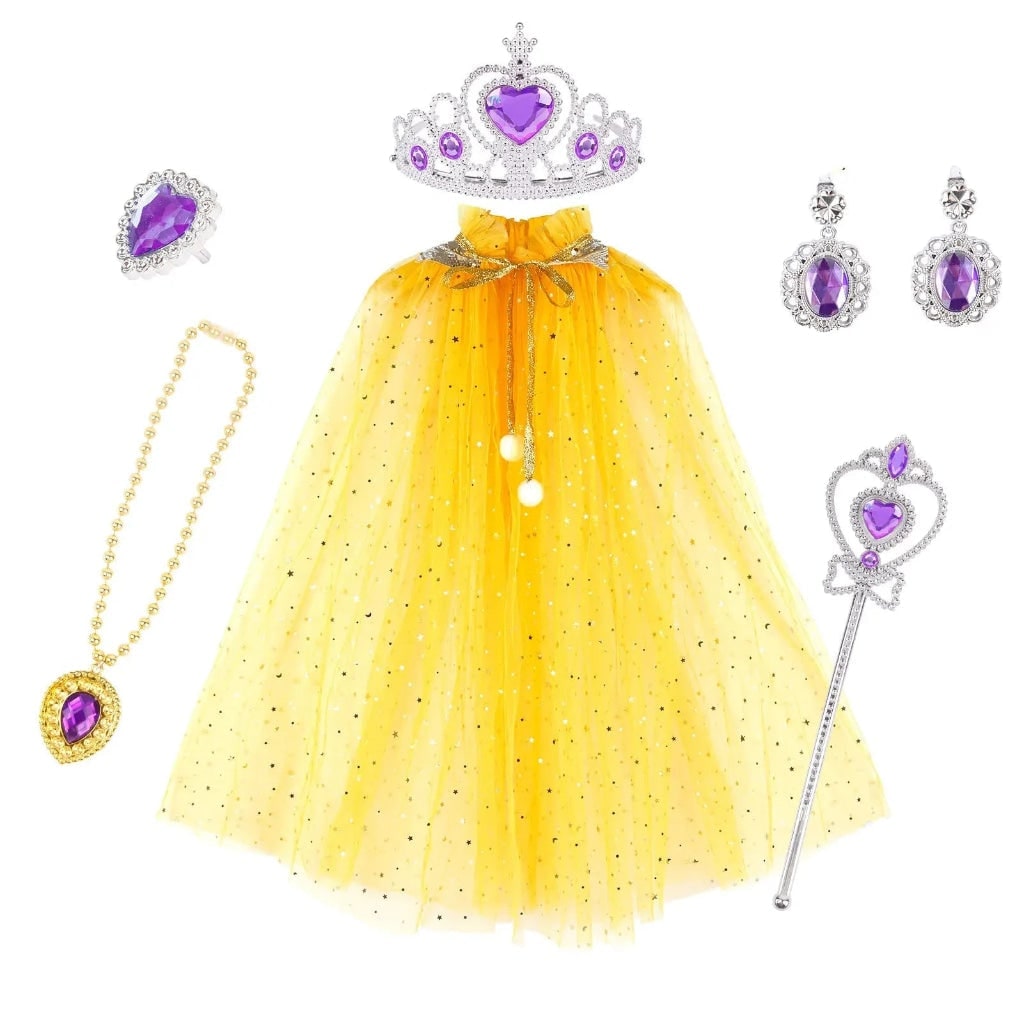 Girls' Halloween Princess Dress Up Cape Costume Accessory Set with Tiara and Wand Adult Belle - Image 5