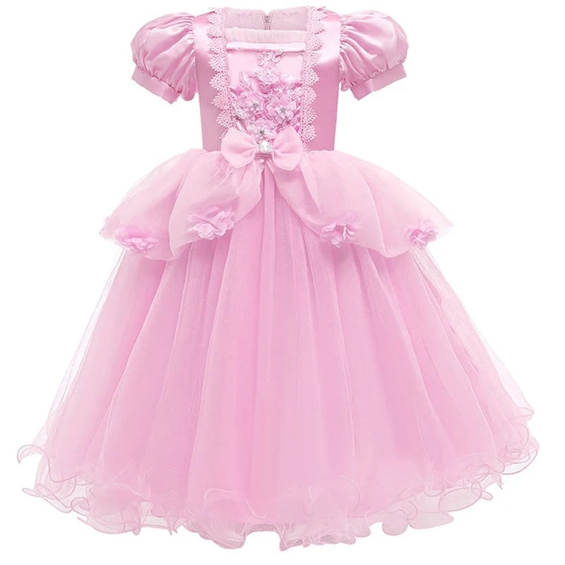 Girls' Halloween Princess Party Dress with Puff Sleeves and Tulle Skirt Fall Dresses - Image 2