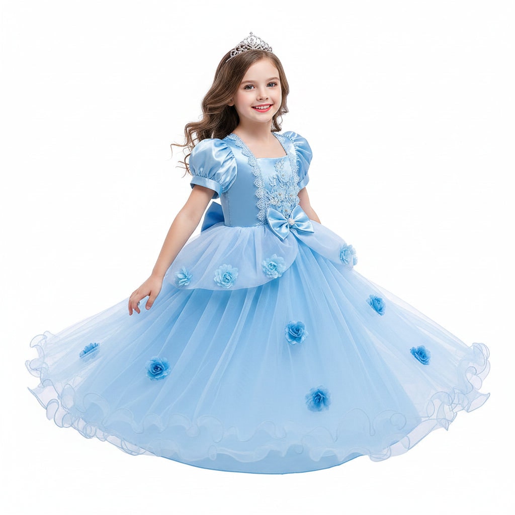 Girls' Halloween Princess Party Dress with Puff Sleeves and Tulle Skirt Fall Dresses - Image 4