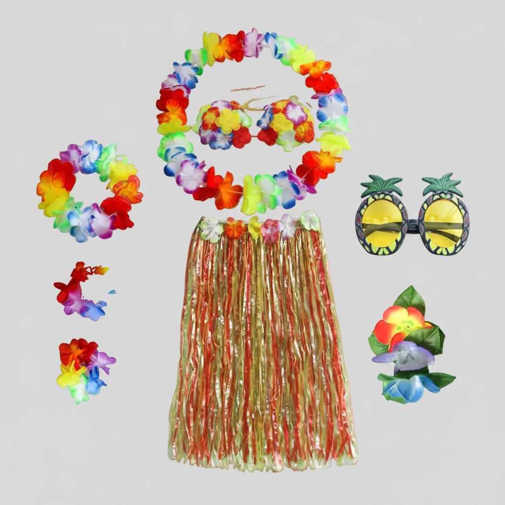 Girls' Halloween Two Piece Skirt and Top Matching Set Hula Costume with Accessories for Party - Image 1