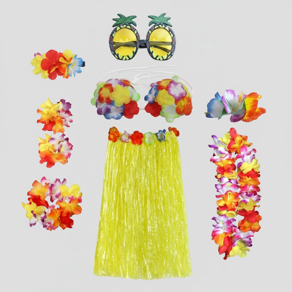 Girls' Halloween Two Piece Skirt and Top Matching Set Hula Costume with Accessories for Party - Image 10
