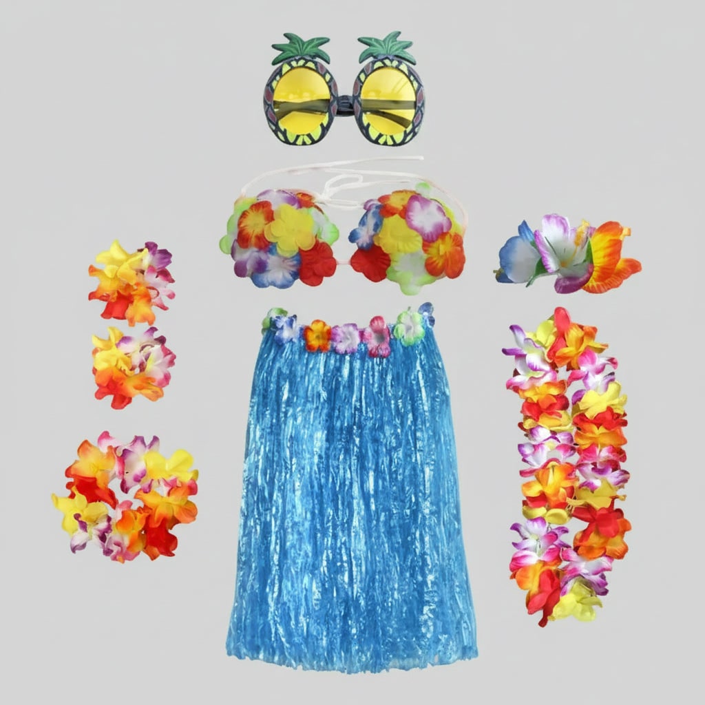 Girls' Halloween Two Piece Skirt and Top Matching Set Hula Costume with Accessories for Party - Image 11