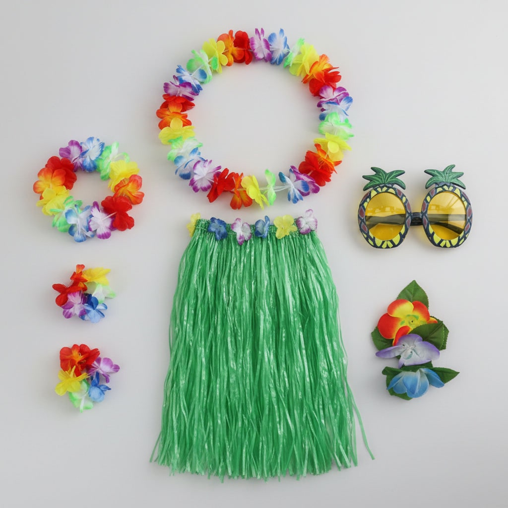 Girls' Halloween Two Piece Skirt and Top Matching Set Hula Costume with Accessories for Party - Image 2