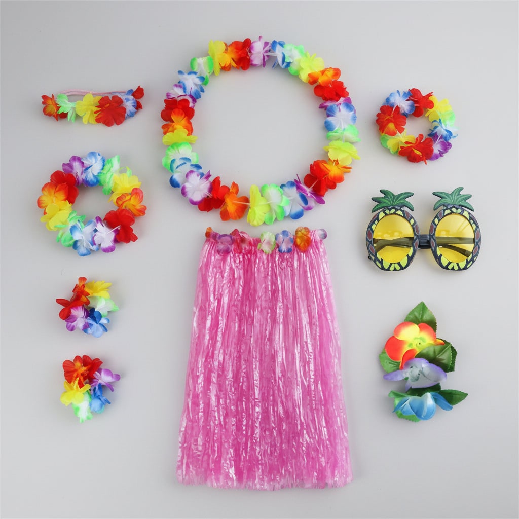 Girls' Halloween Two Piece Skirt and Top Matching Set Hula Costume with Accessories for Party - Image 3