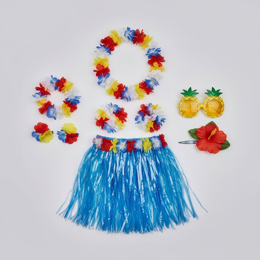 Girls' Halloween Two Piece Skirt and Top Matching Set Hula Costume with Accessories for Party - Image 4