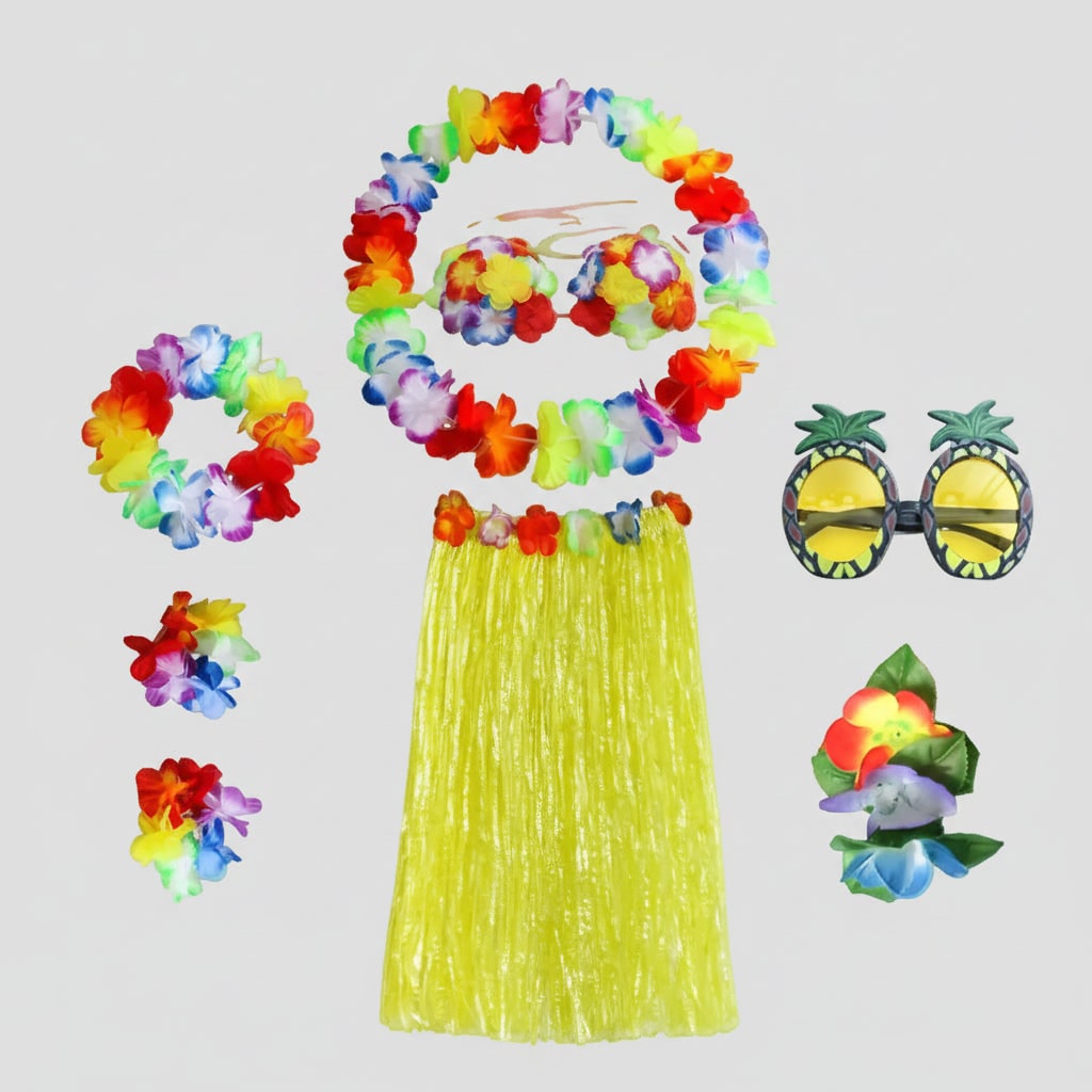 Girls' Halloween Two Piece Skirt and Top Matching Set Hula Costume with Accessories for Party - Image 5
