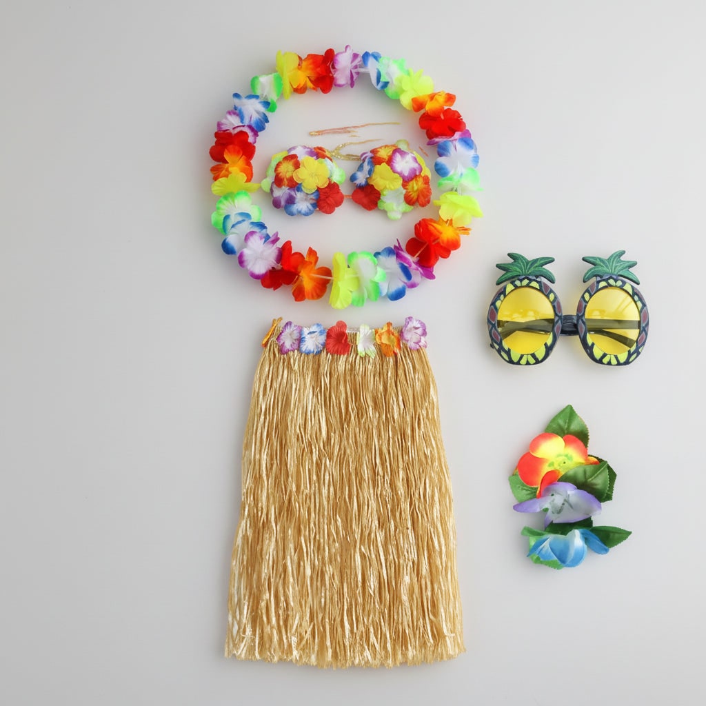 Girls' Halloween Two Piece Skirt and Top Matching Set Hula Costume with Accessories for Party - Image 6