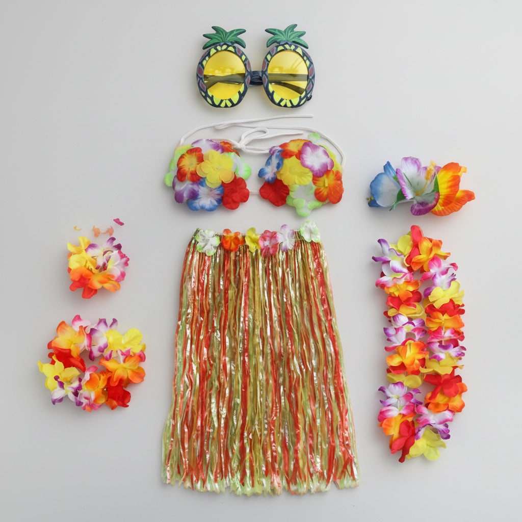 Girls' Halloween Two Piece Skirt and Top Matching Set Hula Costume with Accessories for Party - Image 7