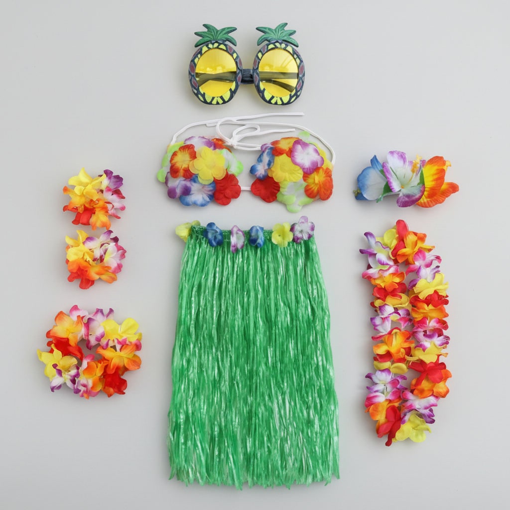 Girls' Halloween Two Piece Skirt and Top Matching Set Hula Costume with Accessories for Party - Image 8