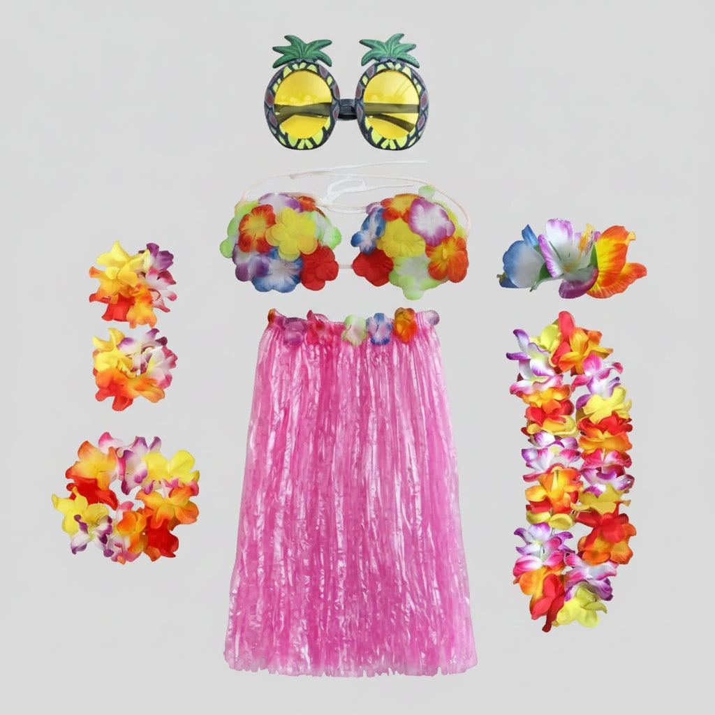 Girls' Halloween Two Piece Skirt and Top Matching Set Hula Costume with Accessories for Party - Image 9