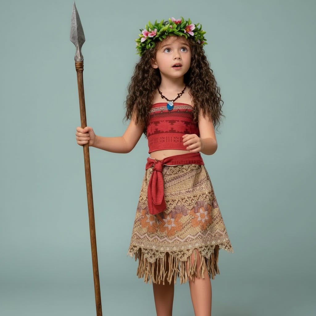 Girls' Island Princess Costume Dress for with Accessories and Wig - Image 2