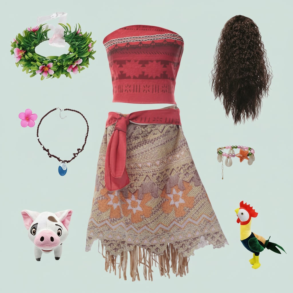 Girls' Island Princess Costume Dress for with Accessories and Wig - Image 3