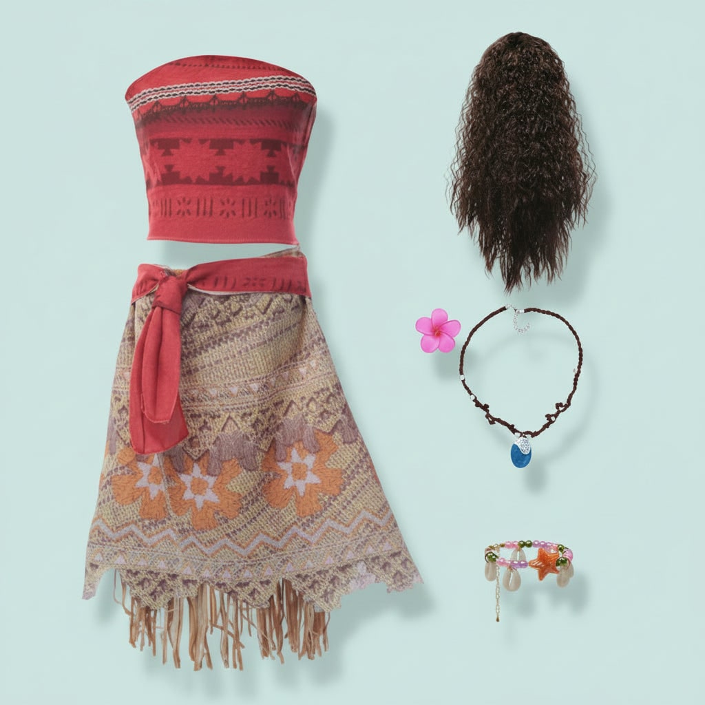 Girls' Island Princess Costume Dress for with Accessories and Wig - Image 4