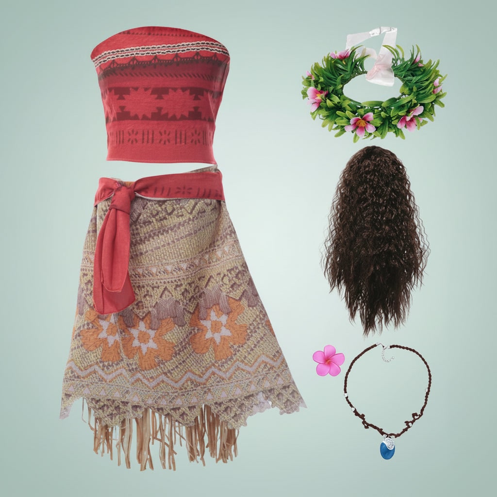 Girls' Island Princess Costume Dress for with Accessories and Wig - Image 5