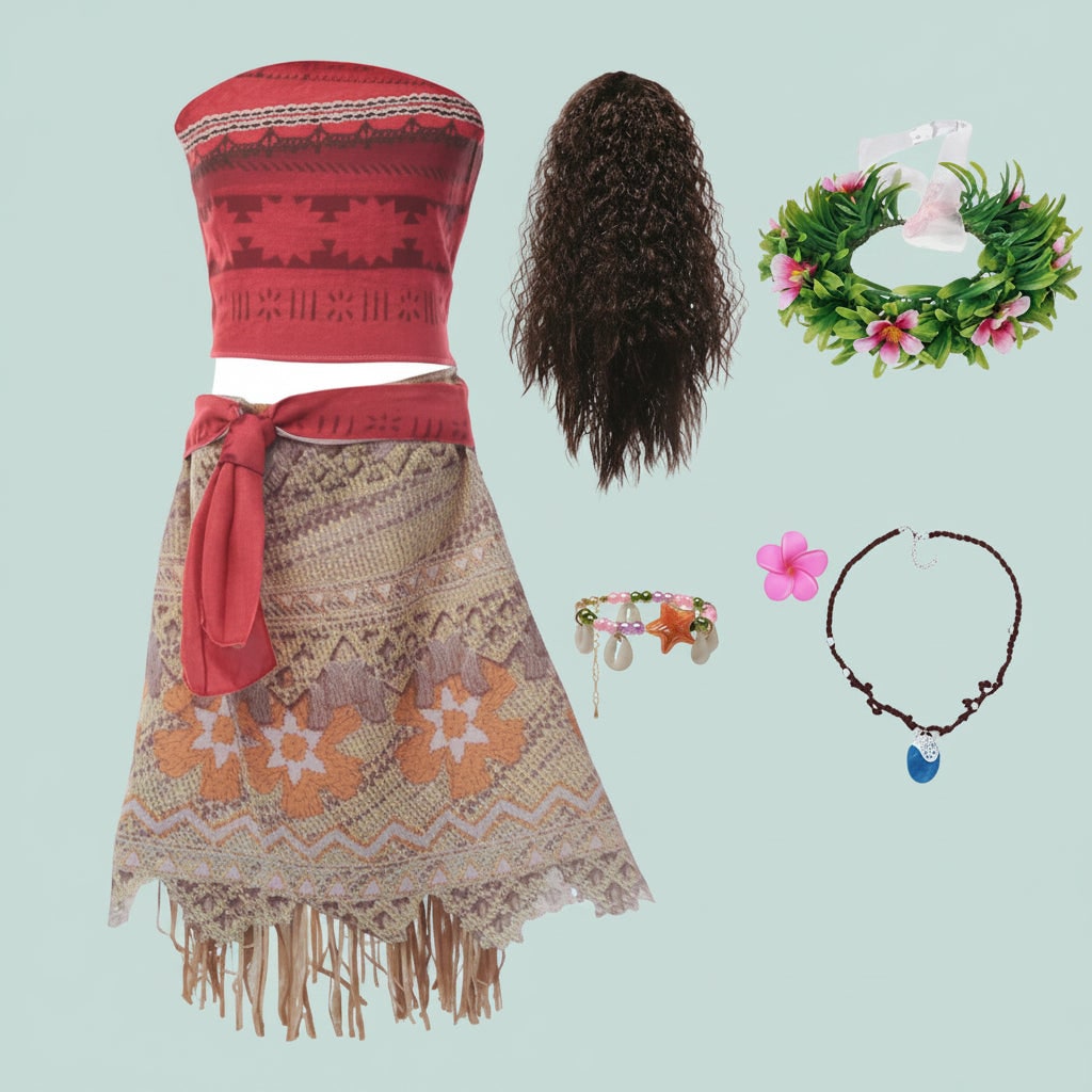 Girls' Island Princess Costume Dress for with Accessories and Wig - Image 7
